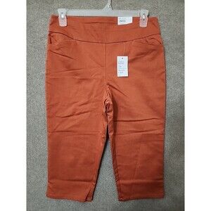 Croft Barrow Effortless Stretch Capri Pants Women 12 Petite Orange Slimming NEW
